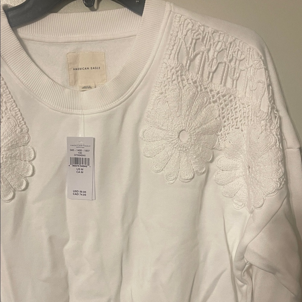 American Eagle White Cropped Sweatshirt with Lace Details - Picture 4 of 5